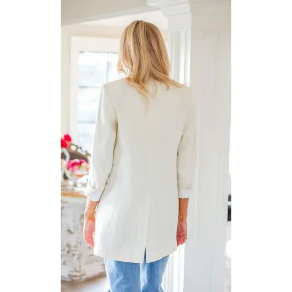 Arte Italica-Crown Linen Designs Women's Bobbi Long Blazer in Ivory - Sz S - NWT